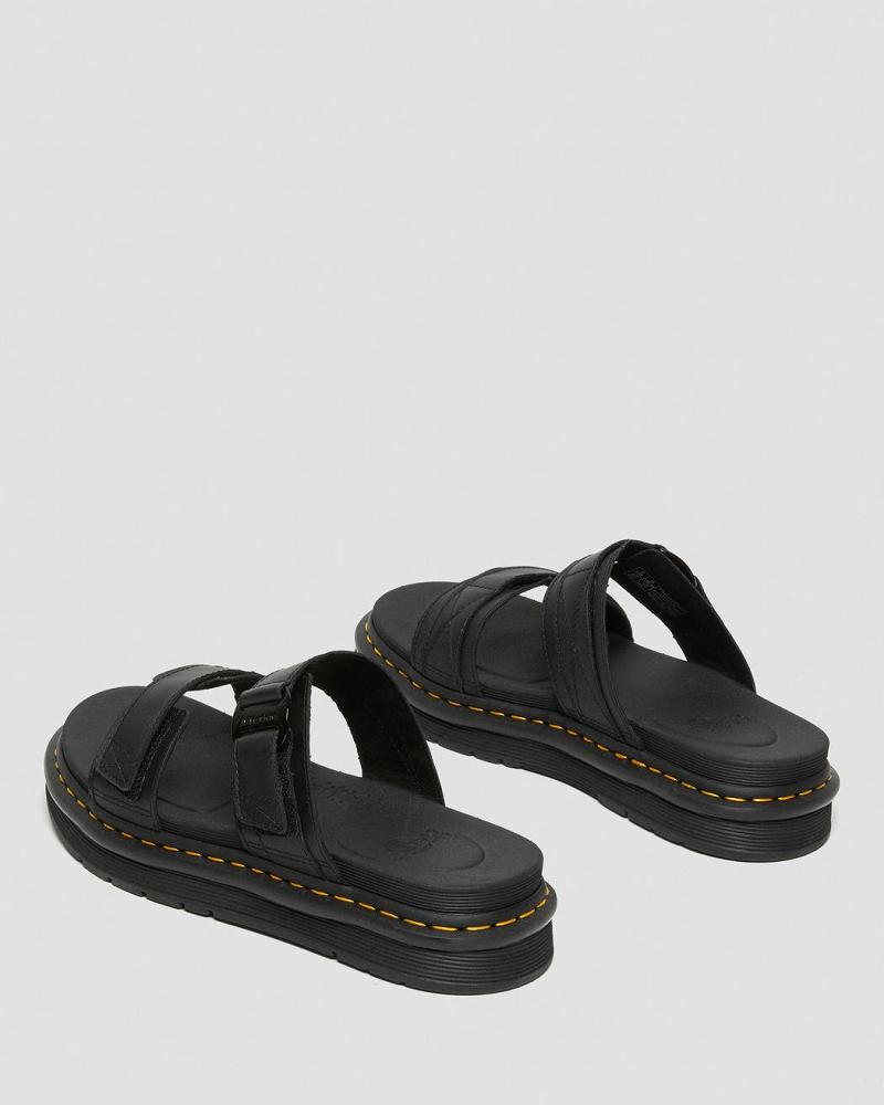 Black Men's Dr Martens Chilton Men's Leather Slide Sandals | CA 633RVD